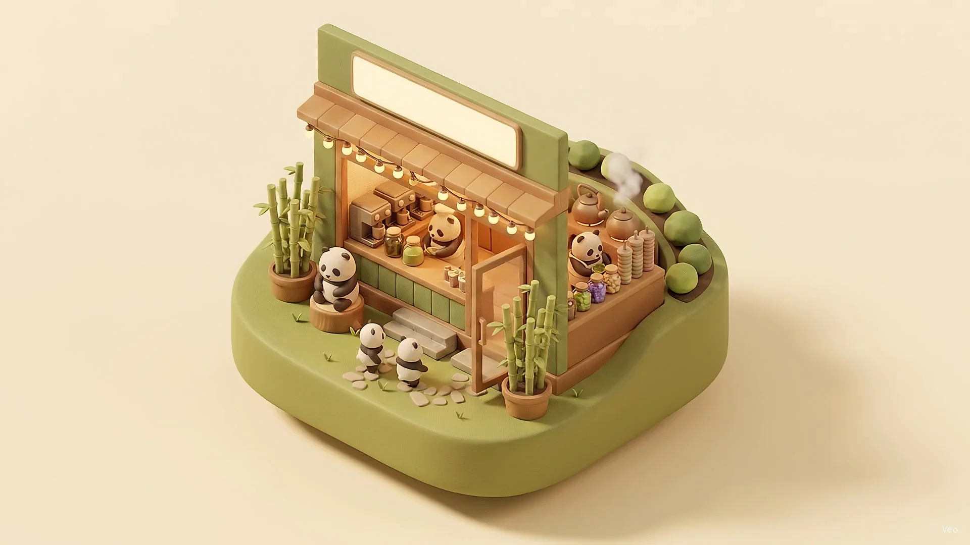 Miniature Panda 18 bubble tea shop diorama