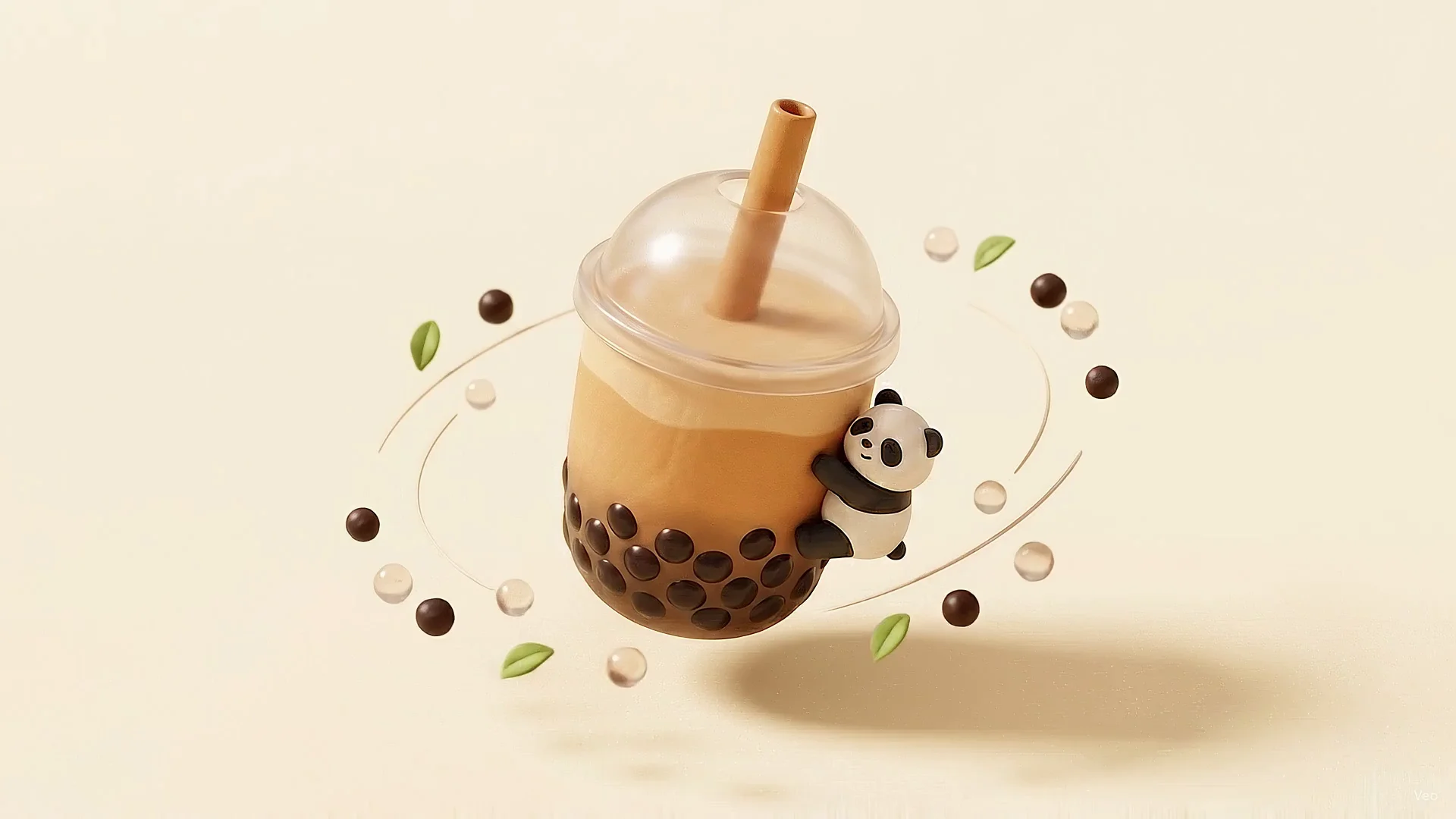 A giant cup of Panda 18 milk tea with a tiny panda hugging it